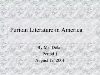 Puritan Literature in America