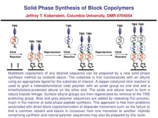Solid Phase Synthesis of Block Copolymers Jeffrey T. Koberstein, Columbia University, DMR 0704054