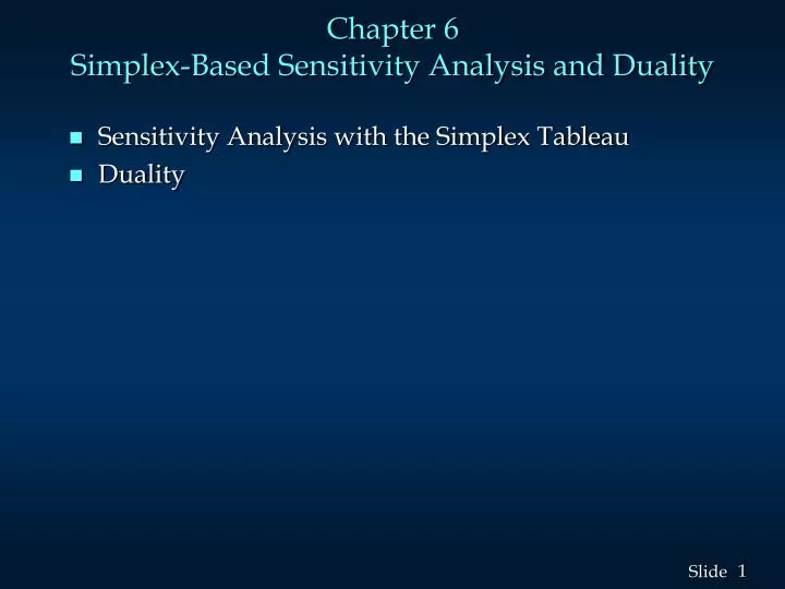 chapter 6 simplex based sensitivity analysis and duality