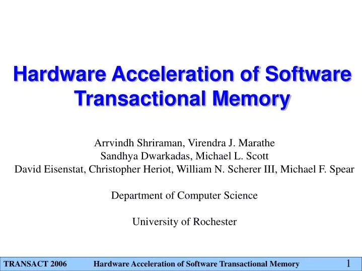 hardware acceleration of software transactional memory