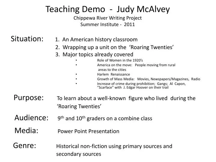 teaching demo judy mcalvey chippewa river writing project summer institute 2011