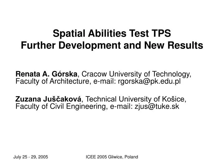 spatial abilities test tps further development and new results