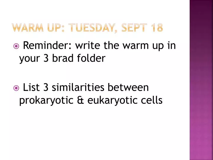 warm up tuesday sept 18