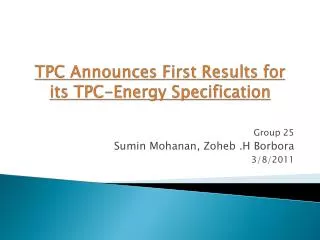 TPC Announces First Results for its TPC-Energy Specification