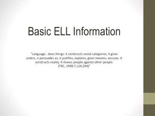 Basic ELL Information