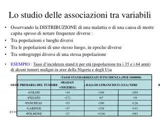 lo studio delle associazioni tra variabili