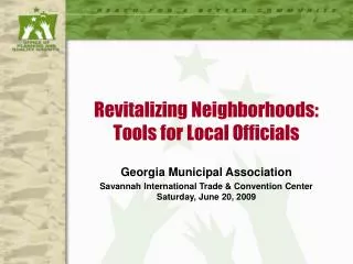 Revitalizing Neighborhoods: Tools for Local Officials
