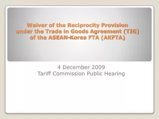 4 December 2009 Tariff Commission Public Hearing