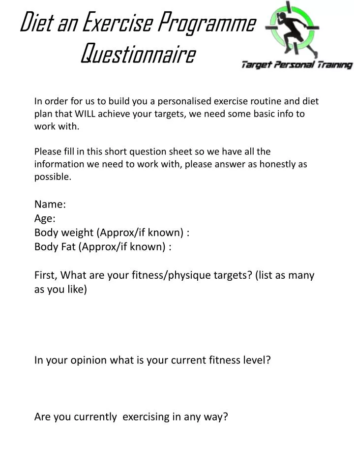 diet an exercise p rogramme questionnaire