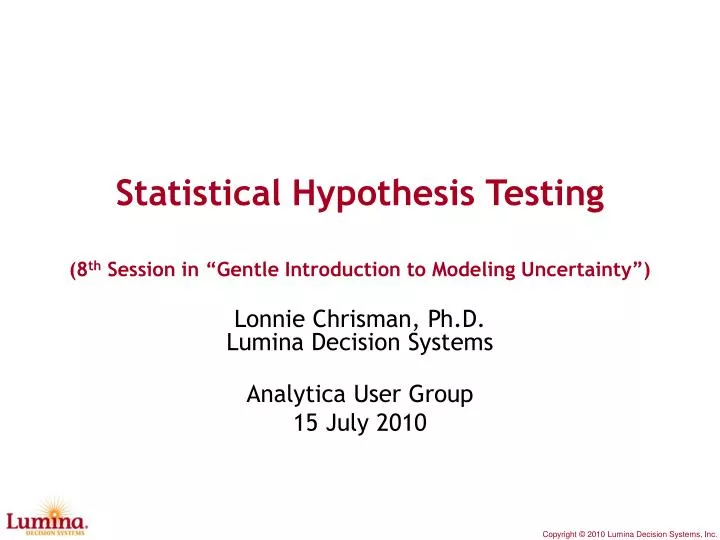 statistical hypothesis testing 8 th session in gentle introduction to modeling uncertainty