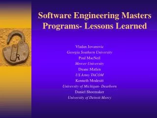 Software Engineering Masters Programs- Lessons Learned