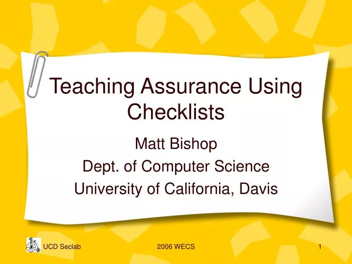 teaching assurance using checklists