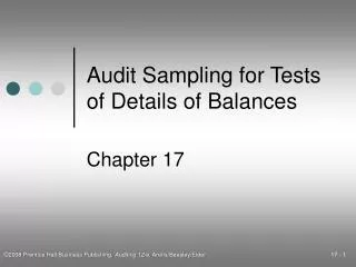 Audit Sampling for Tests of Details of Balances