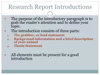 Research Report Introductions