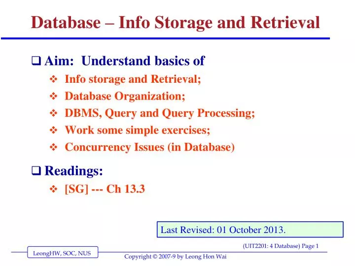 database info storage and retrieval