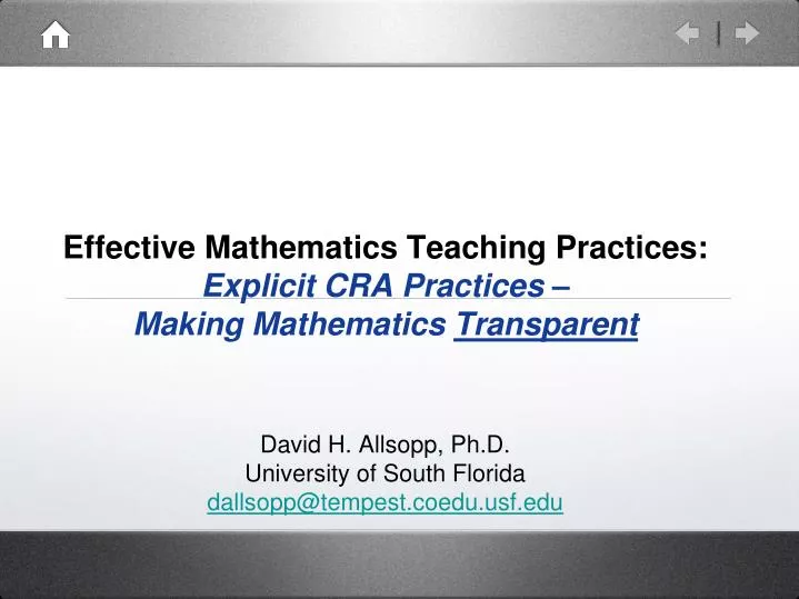 effective mathematics teaching practices explicit cra practices making mathematics transparent
