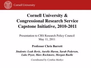 Presentation to CRS Research Policy Council May 11, 2011