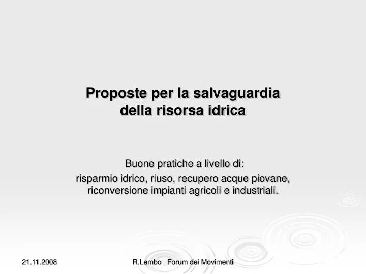 proposte per la salvaguardia della risorsa idrica