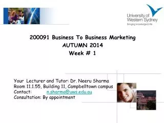 200091 Business To Business Marketing AUTUMN 2014 Week # 1