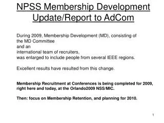 NPSS Membership Development Update/Report to AdCom