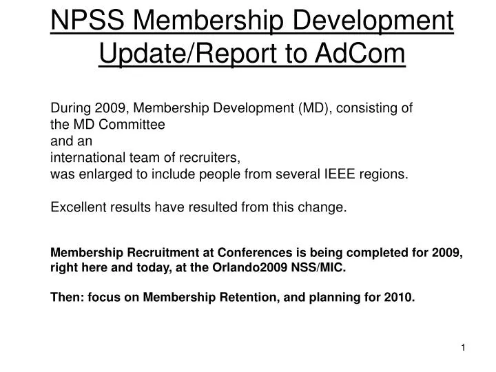 npss membership development update report to adcom