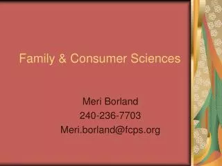 Family &amp; Consumer Sciences