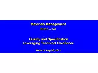 The Role of Quality in Supply Management