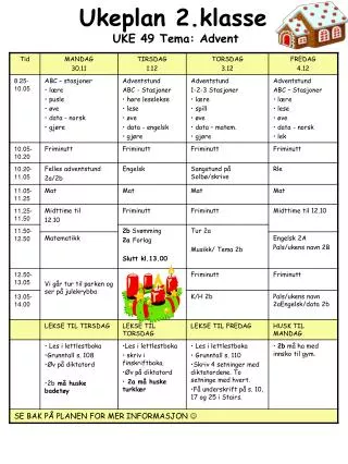 ukeplan 2 klasse uke 49 tema advent
