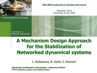 A Mechanism Design Approach for the Stabilization of Networked dynamical systems