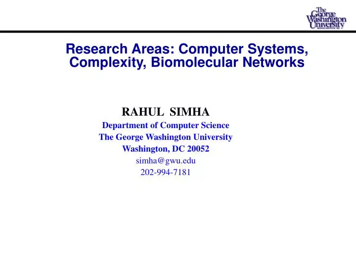 research areas computer systems complexity biomolecular networks