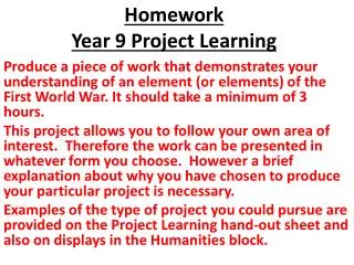 Homework Year 9 Project Learning