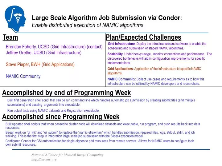 large scale algorithm job submission via condor enable distributed execution of namic algorithms