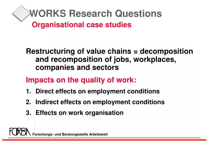 works research questions organisational case studies