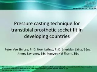 Pressure casting technique for transtibial prosthetic socket fit in developing countries