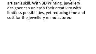 3D Printers for Jewellery Industry