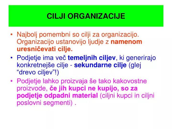 cilji organizacije