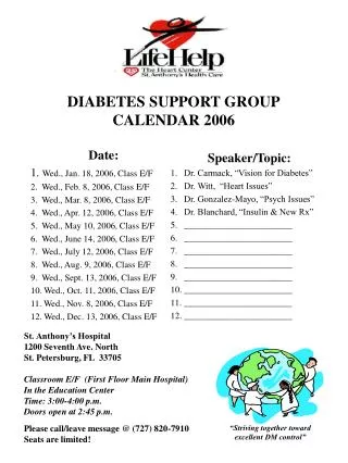 DIABETES SUPPORT GROUP CALENDAR 2006