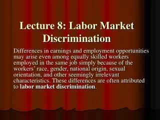 Lecture 8: Labor Market Discrimination