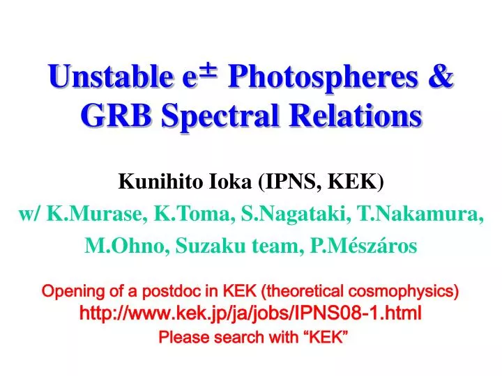 unstable e photospheres grb spectral relations