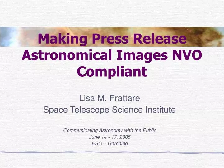 making press release astronomical images nvo compliant