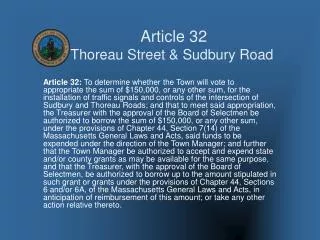 Article 32 Thoreau Street &amp; Sudbury Road
