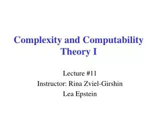 Complexity and Computability Theory I