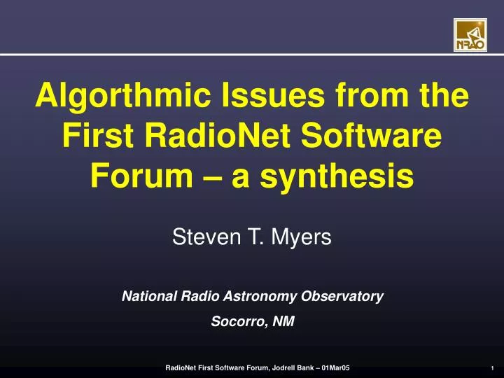 algorthmic issues from the first radionet software forum a synthesis