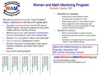 Women and Math Mentoring Program Durham County, NC