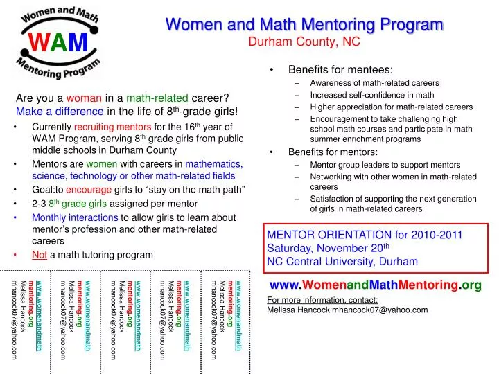 women and math mentoring program durham county nc