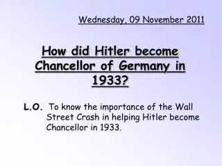 How did Hitler become Chancellor of Germany in 1933?