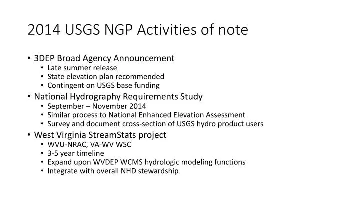 2014 usgs ngp activities of note