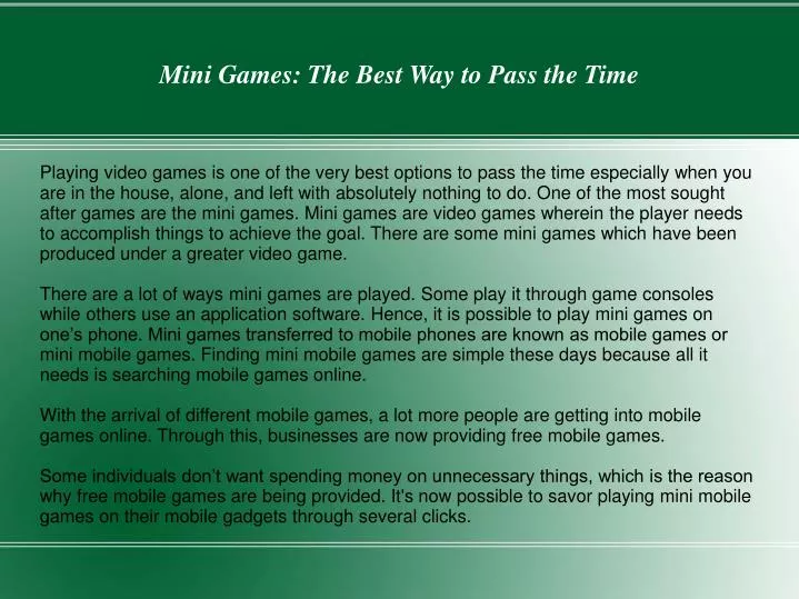 mini games the best way to pass the time