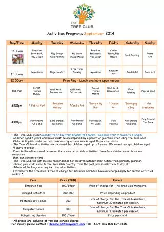 Activities Programs September 2014