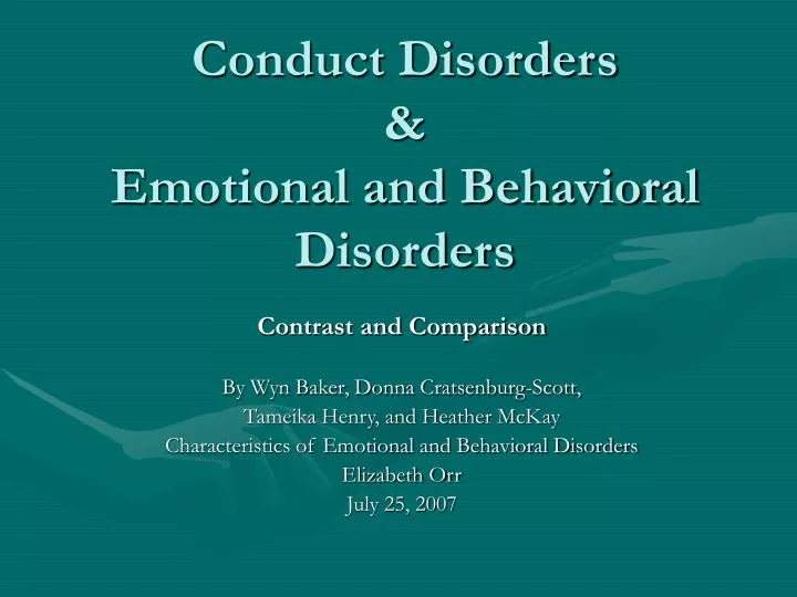 conduct disorders emotional and behavioral disorders